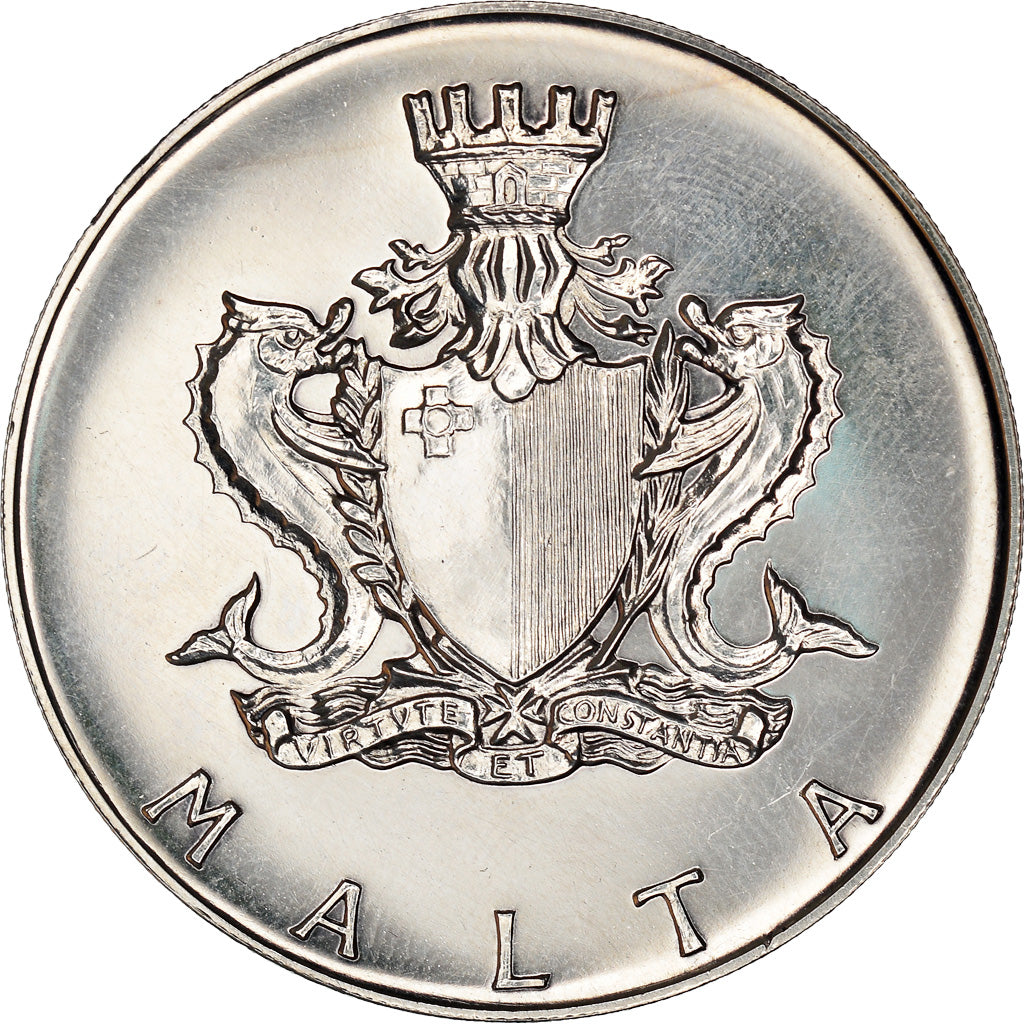 Coin, Malta, 4 Pounds, 1974, MS(63), Silver, KM:25