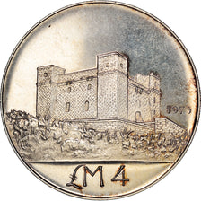 Malta, 4 Pounds, 1975, AU(50-53), Silver, KM:33
