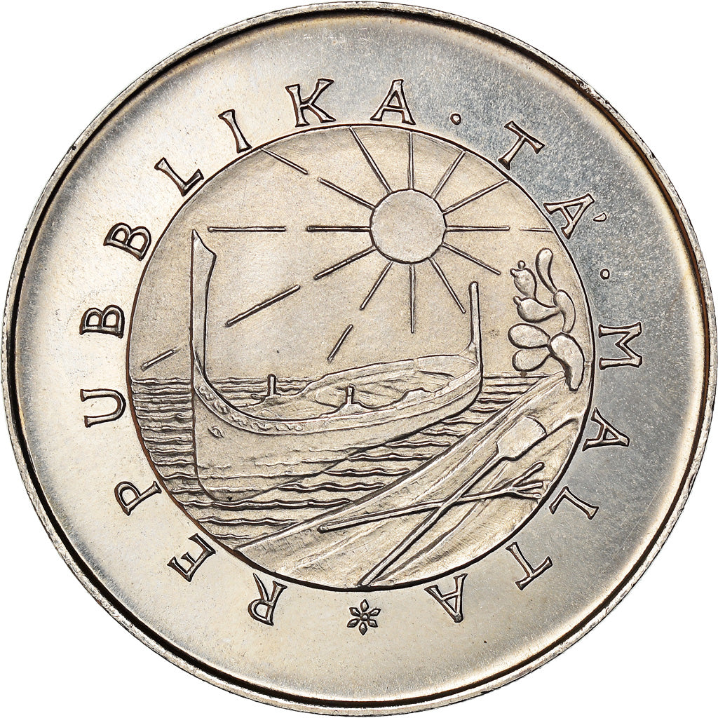 Malta, 4 Pounds, 1975, AU(50-53), Silver, KM:33