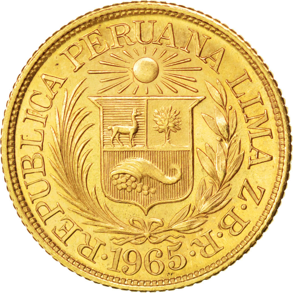 PERU, 1/2 Libra, Pound, 1965, KM #209, MS(63), Gold, 3.99