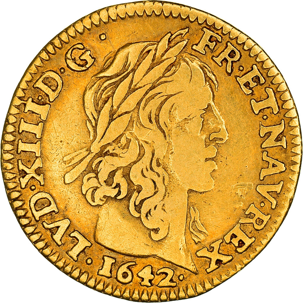 Coin, France, Louis XIII, 1/2 Louis d'or, 1642, Paris, VF(30-35), Gold