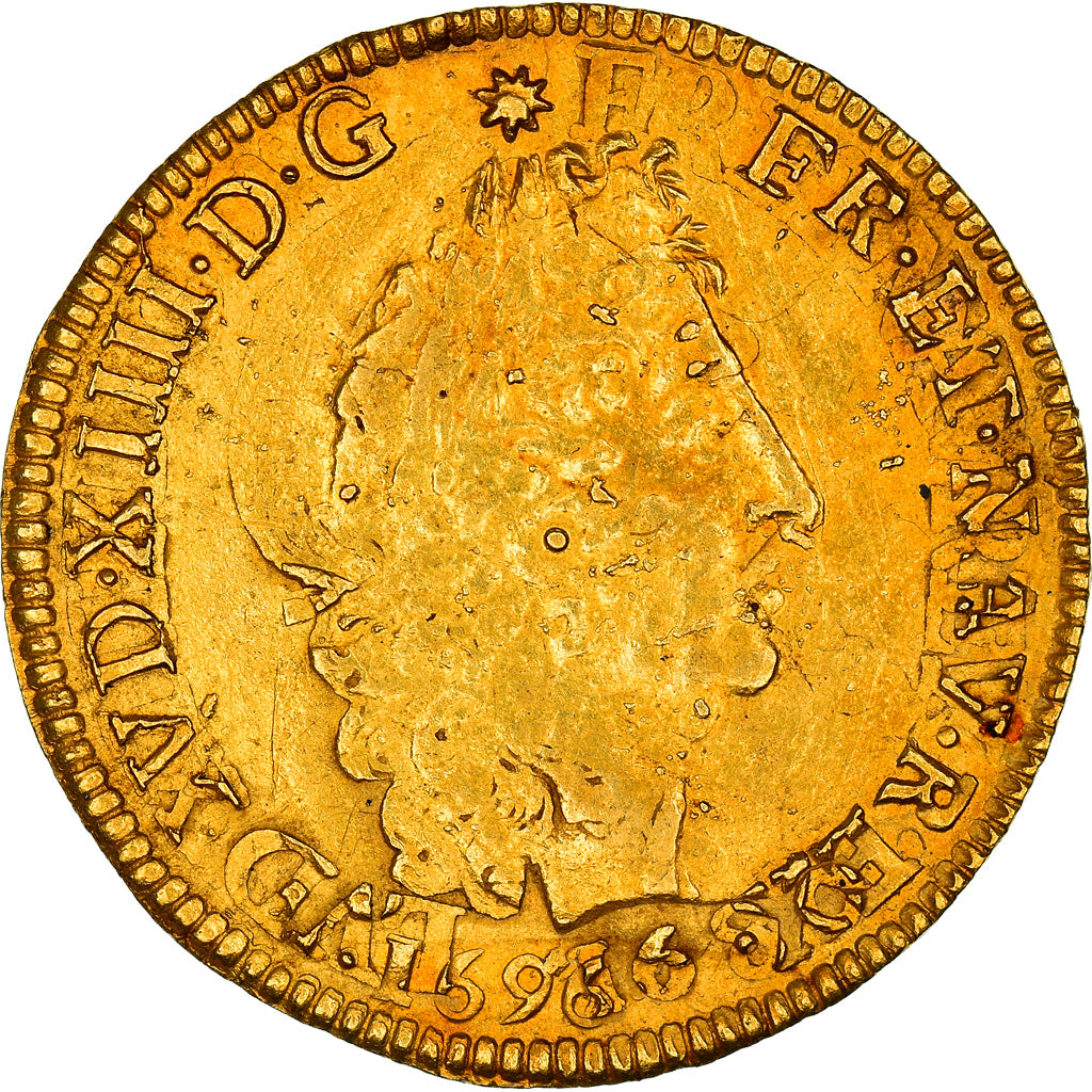 Moneta, Francia, Louis XIV, Louis d'or aux 4 L, Louis d'Or, 1696, Toulouse, Very