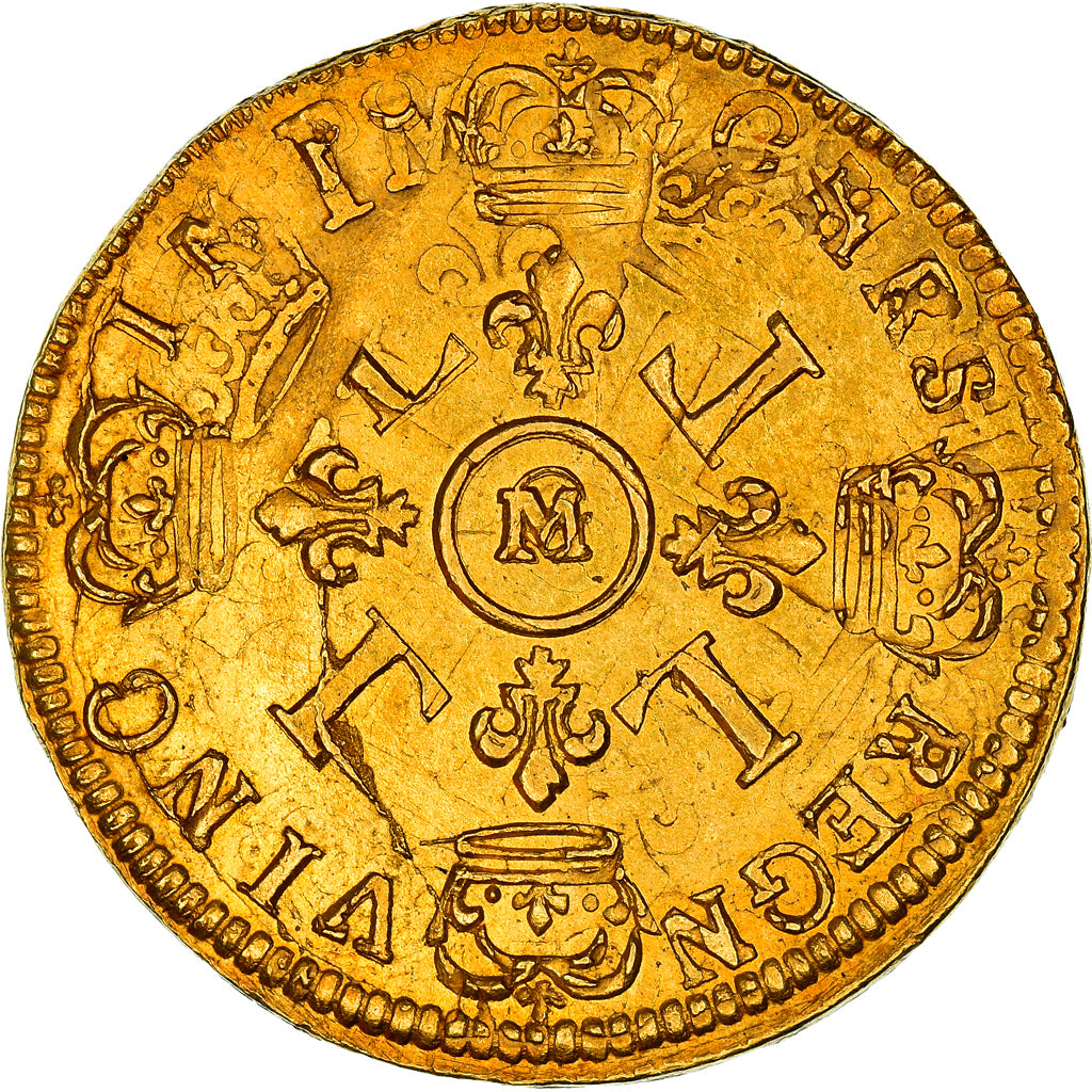 Moneta, Francia, Louis XIV, Louis d'or aux 4 L, Louis d'Or, 1696, Toulouse, Very