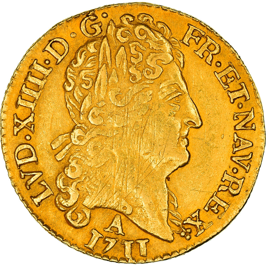 Moeda, França, Louis XIV, Louis d'or au soleil, Louis d'Or, 1711, Paris, Rara