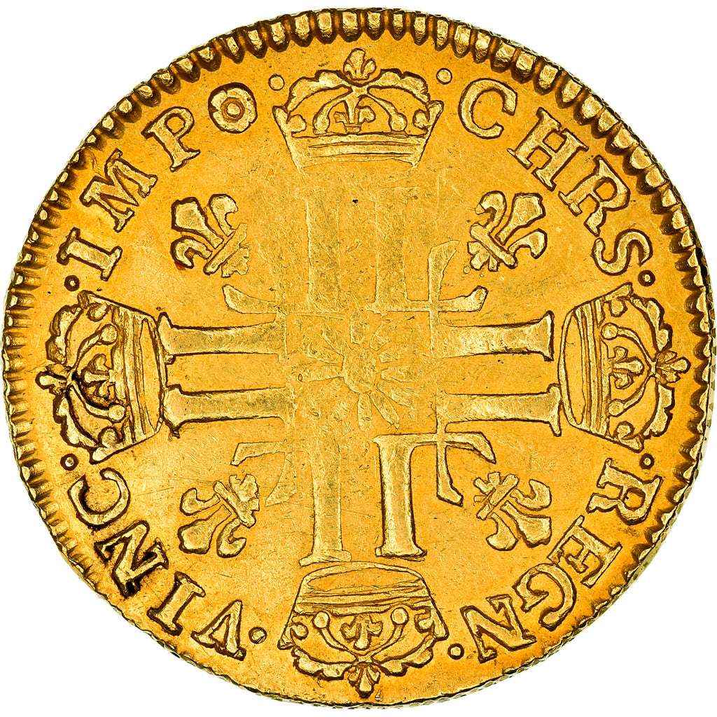 Moeda, França, Louis XIV, Louis d'or au soleil, Louis d'Or, 1711, Paris, Rara