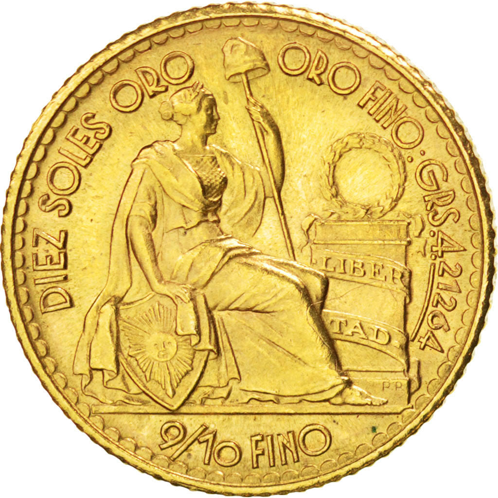 PERU, 10 Soles, 1960, Lima, KM #236, MS(63), Gold, 4.68