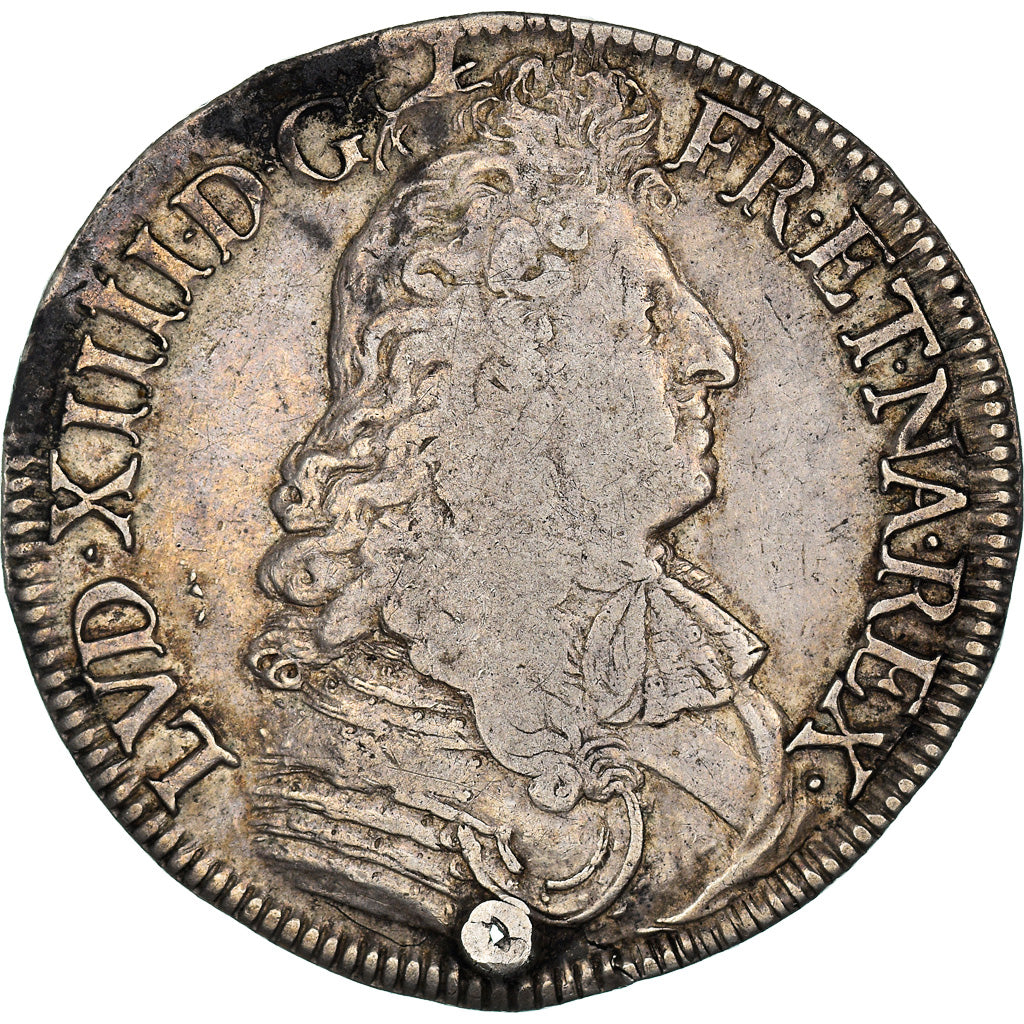 Moneda, Francia, Louis XIV, Écu à la cravate, Ecu, 1673, Bayonne, Holed, BC+