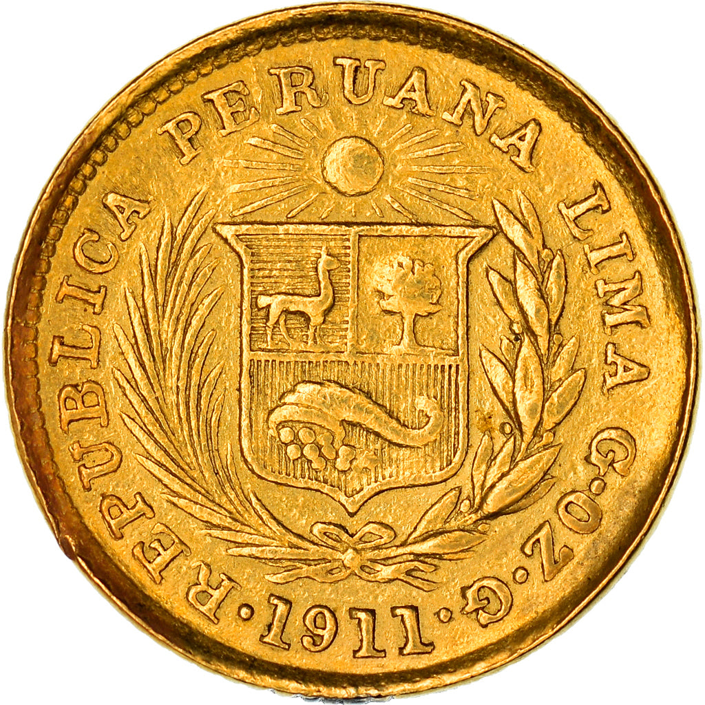 Coin, Peru, 1/5 Sol, 1911, Lima, EF(40-45), Silver, KM:205.2