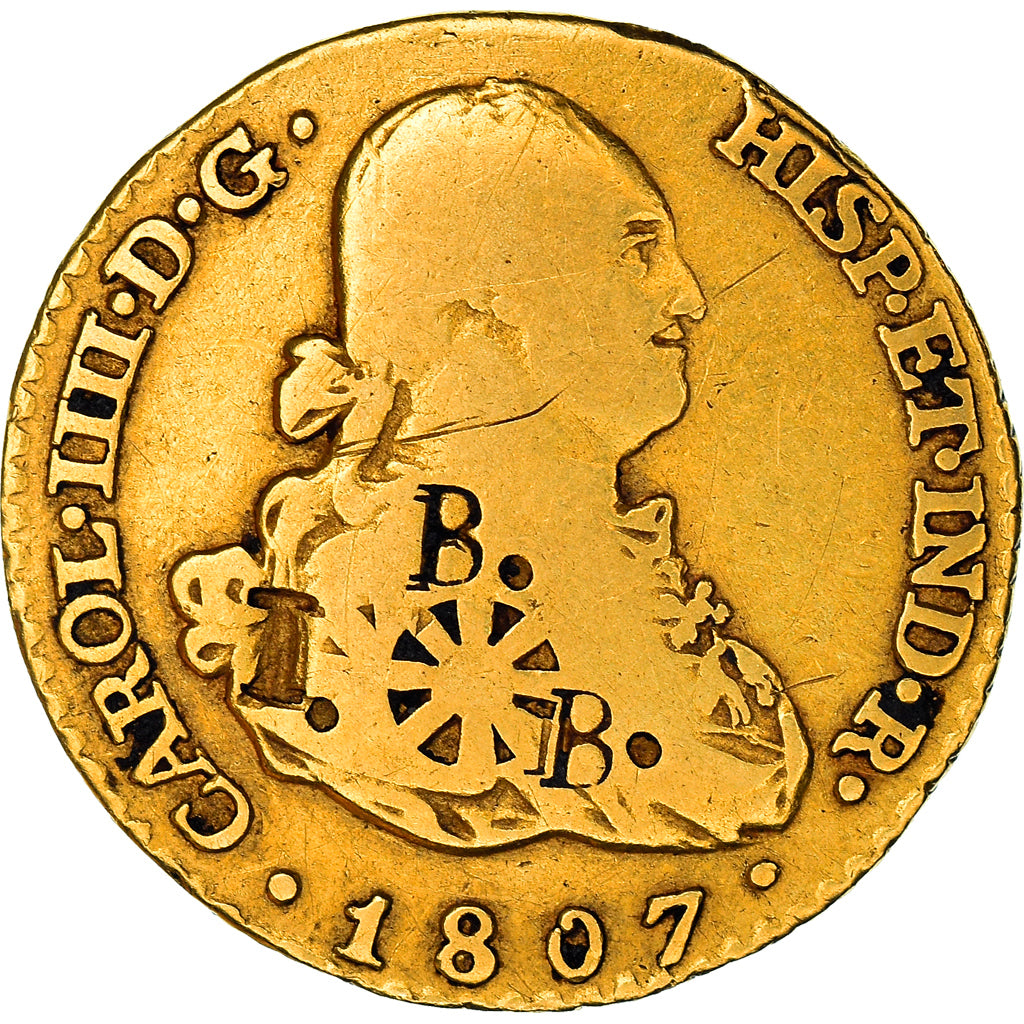 Moeda, Espanha, Charles IV, Escudo, 1807, Madrid, Contramarca, EF(40-45)