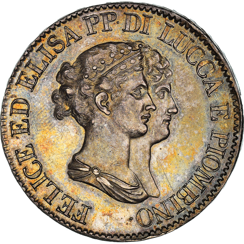 Coin, ITALIAN STATES, LUCCA, Felix and Elisa, 5 Franchi, 1807, Firenze