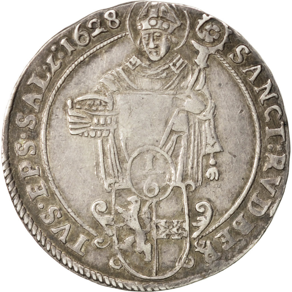 Coin, AUSTRIAN STATES, SALZBURG, Paris, 1/6 Thaler, 1628, AU(50-53), Silver