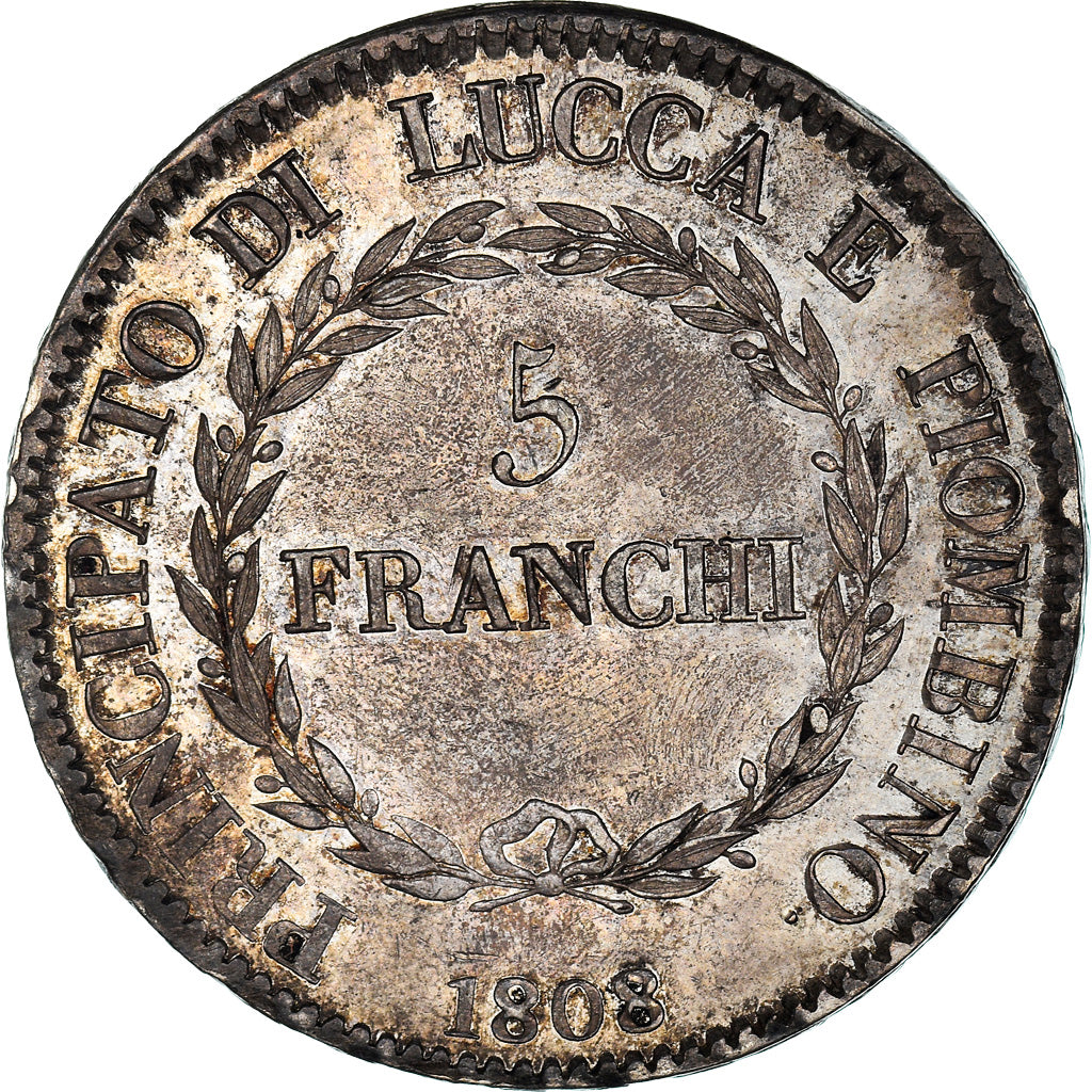 Munten, Italiaanse staten, LUCCA, Felix and Elisa, 5 Franchi, 1808, Firenze, PR