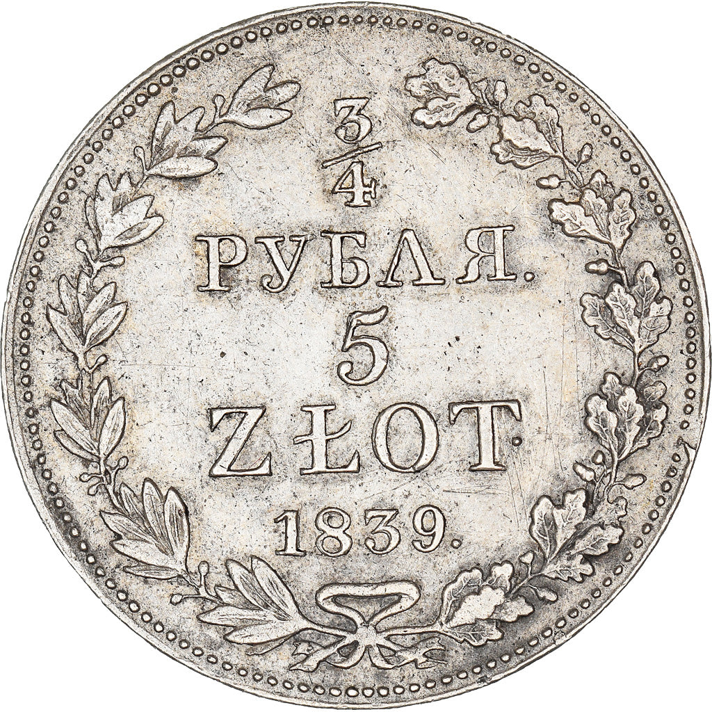 Coin, Poland, Nicholas I, 5 Zlotych-3/4 Ruble, 1839, Moneta Wschovensis