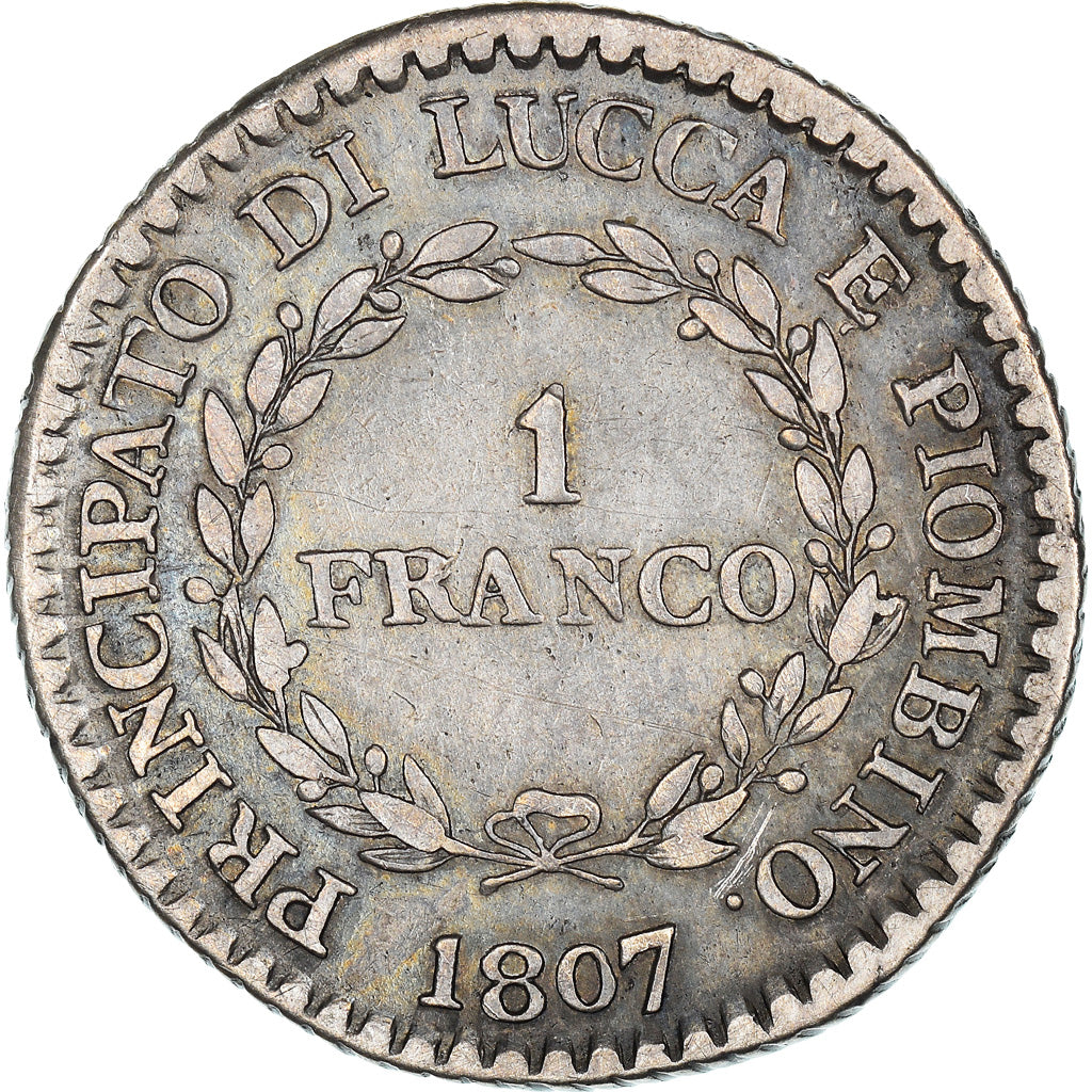 Coin, ITALIAN STATES, LUCCA, Franco, 1807, Firenze, EF(40-45), Silver, KM:23
