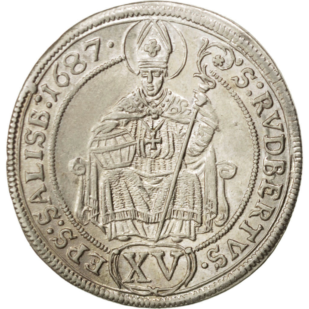 Münze, AUSTRIAN STATES, SALZBURG, Johann Ernst, 15 Kreuzer, 1687, VZ+, Silber