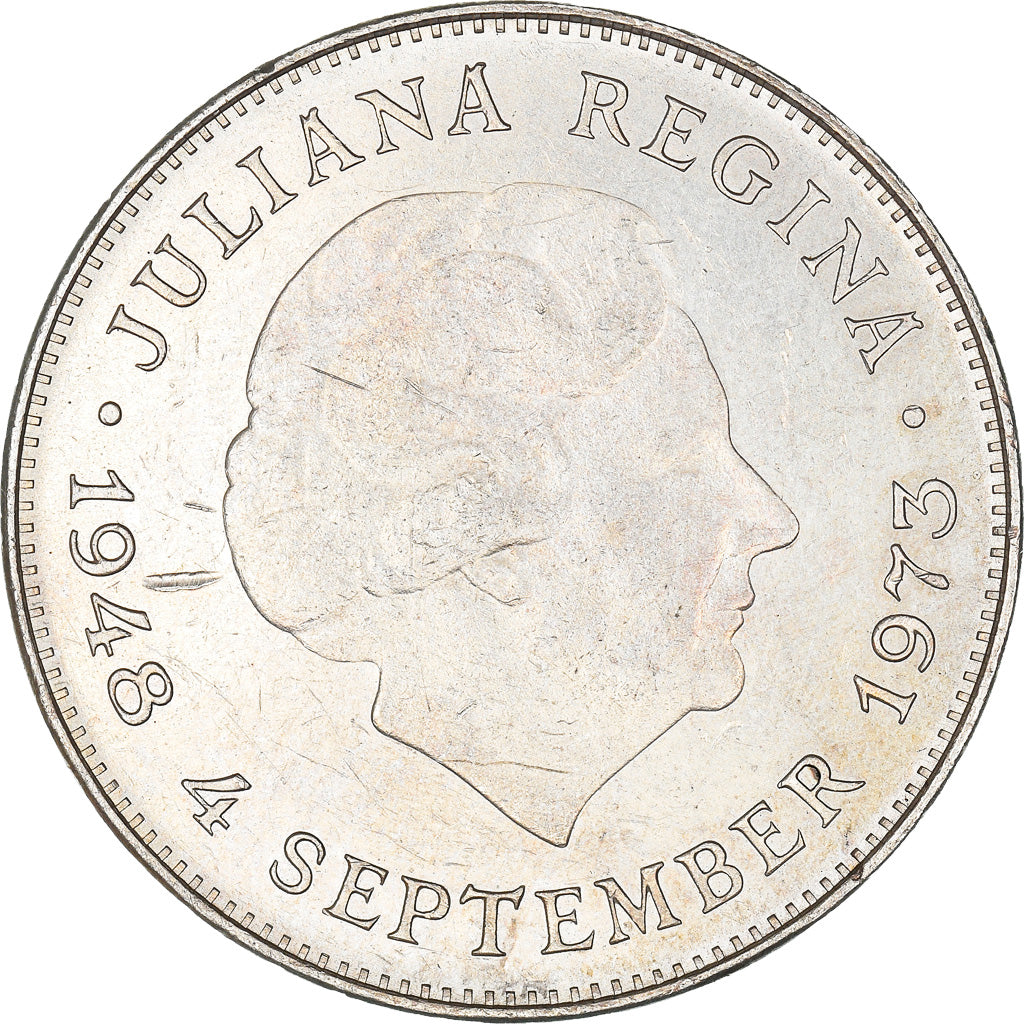 Moneta, Holandia, Juliana, 10 Gulden, 1973, MS(60-62), Srebro, KM:196
