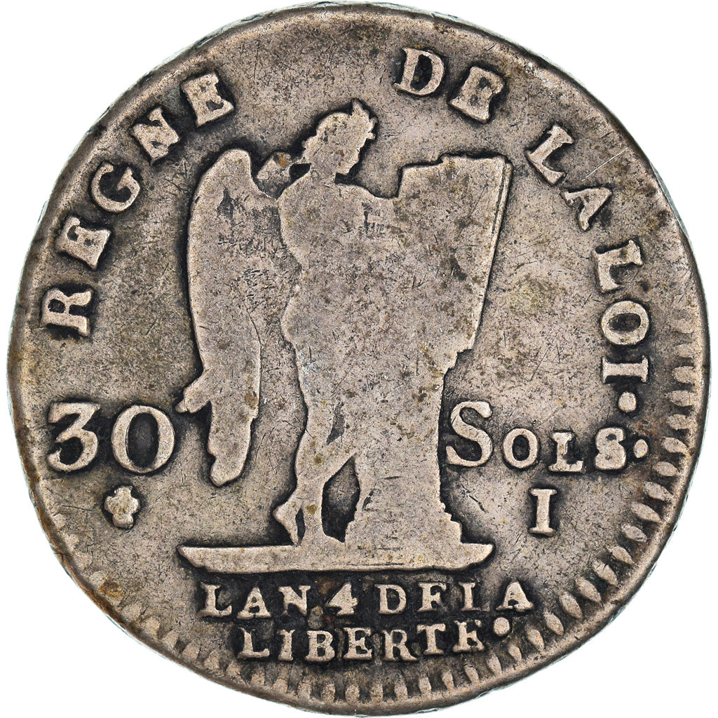 Coin, France, 30 sols françois, 30 Sols, 1792, Limoges, VF(30-35), Silver