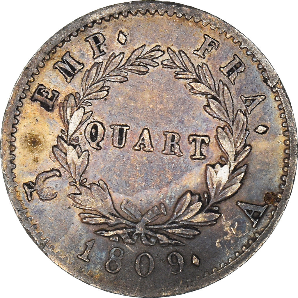 Münze, Frankreich, Napoléon I, 1/4 Franc, 1809, Paris, VZ, Silber, KM:690