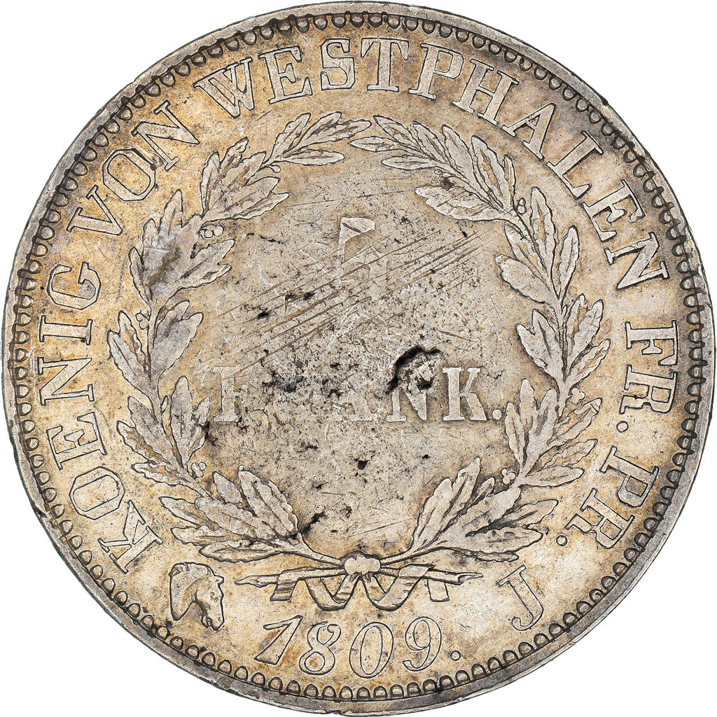 Coin, German States, WESTPHALIA, Jerome, 5 Franken, 1809, Cassel, VF(30-35)