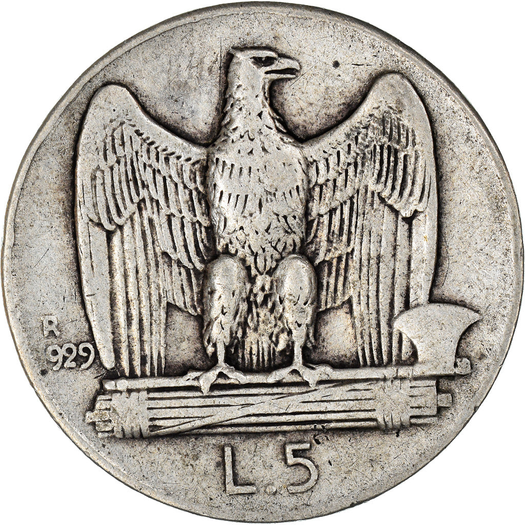 Moneta, Italia, Vittorio Emanuele III, 5 Lire, 1929, Rome, MB+, Argento, KM:67.2
