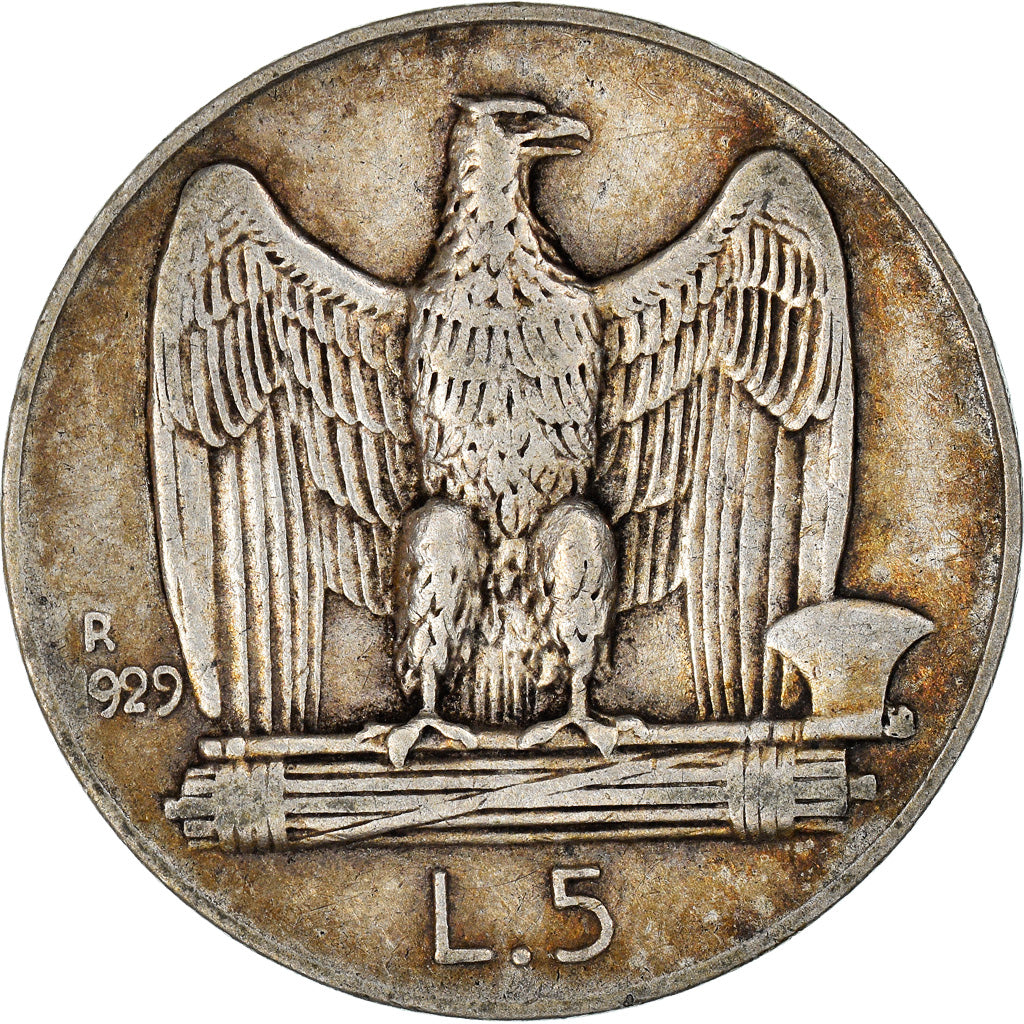 Coin, Italy, Vittorio Emanuele III, 5 Lire, 1929, Rome, VF(30-35), Silver