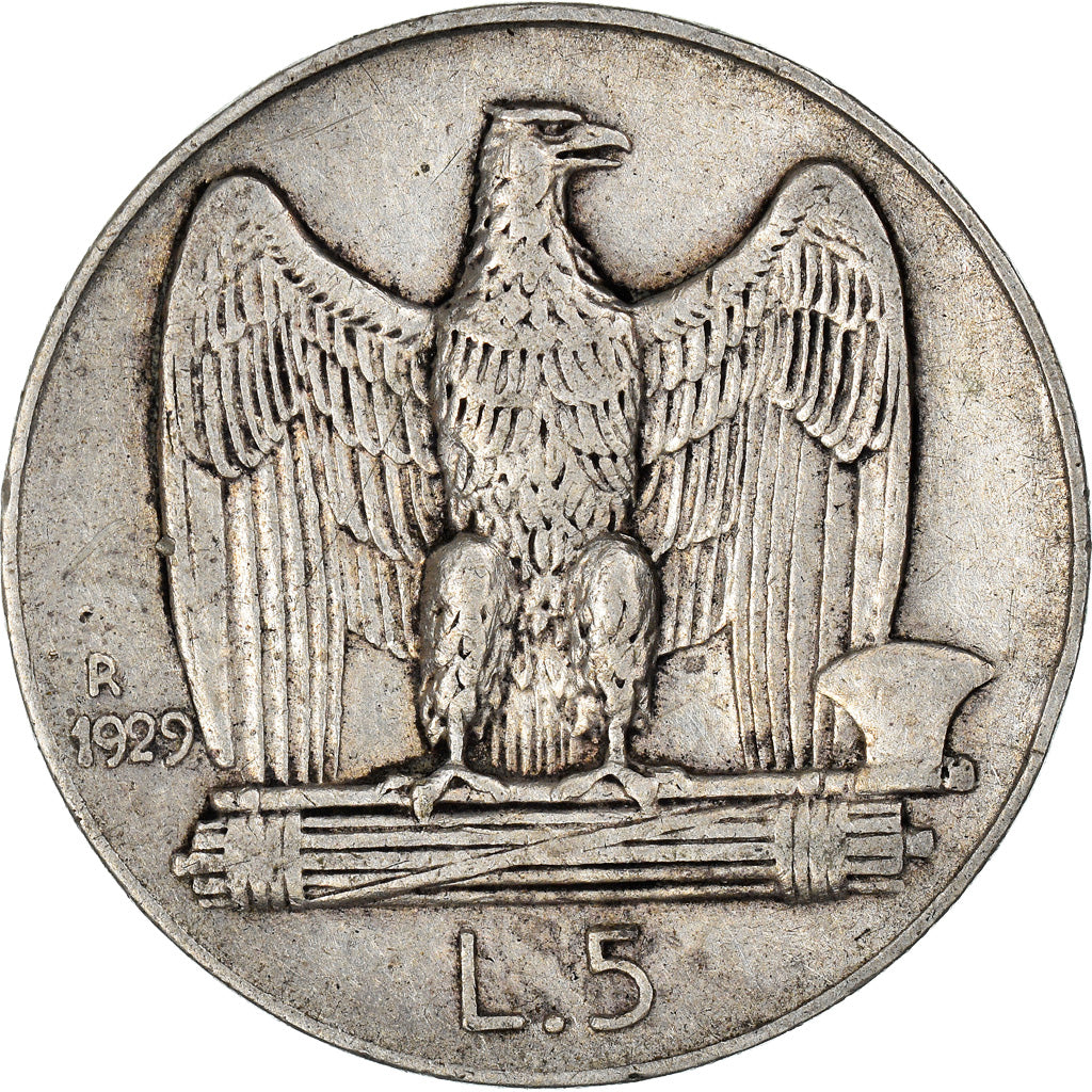 Coin, Italy, Vittorio Emanuele III, 5 Lire, 1929, Rome, VF(30-35), Silver