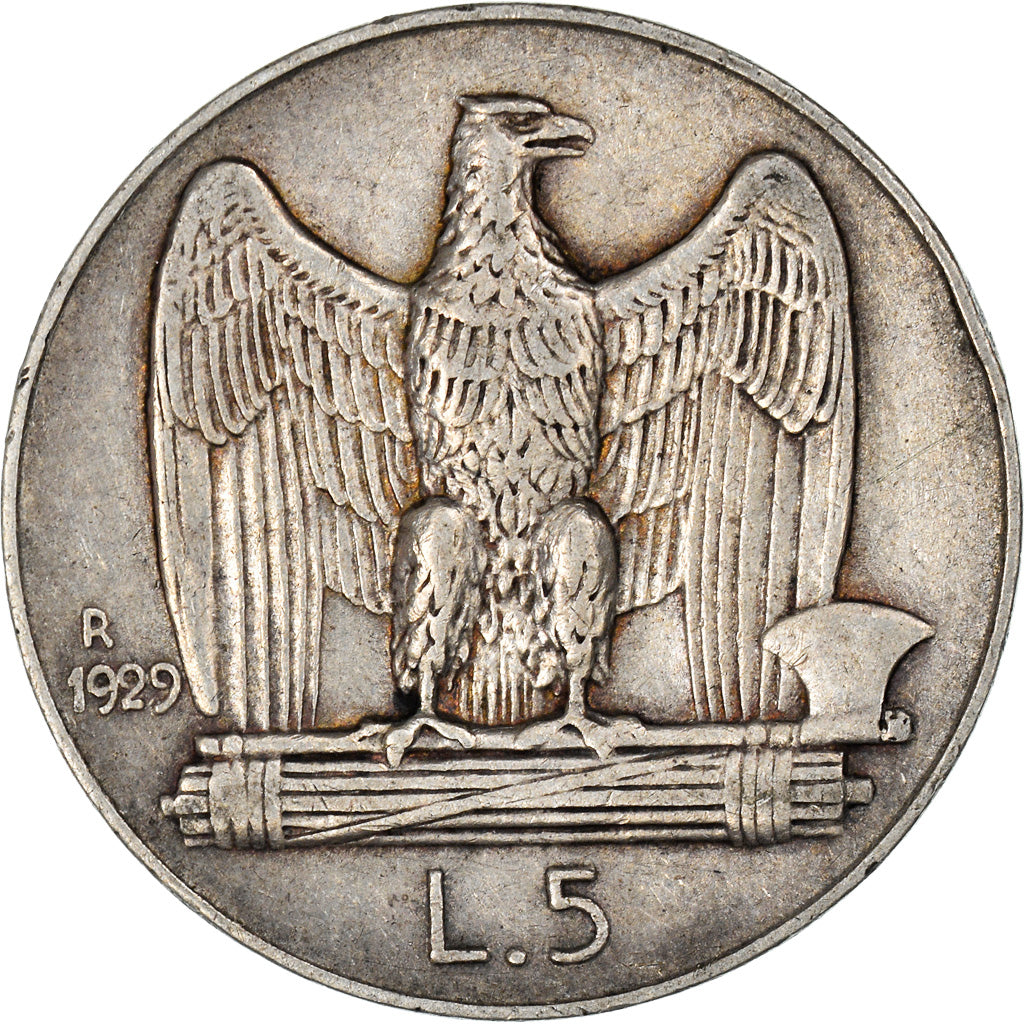 Moeda, Itália, Vittorio Emanuele III, 5 Lire, 1929, Rome, VF(30-35), Prata