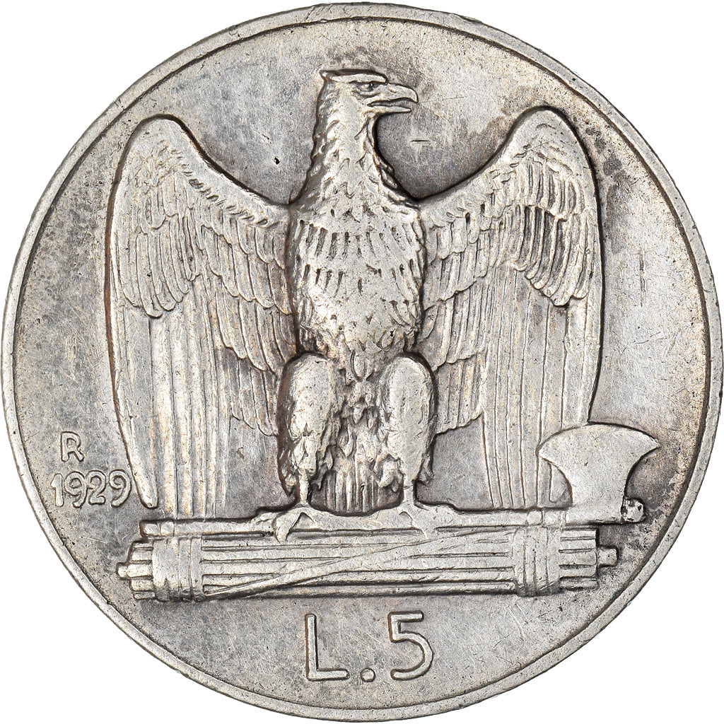 Moneta, Italia, Vittorio Emanuele III, 5 Lire, 1929, Rome, MB+, Argento, KM:67.2