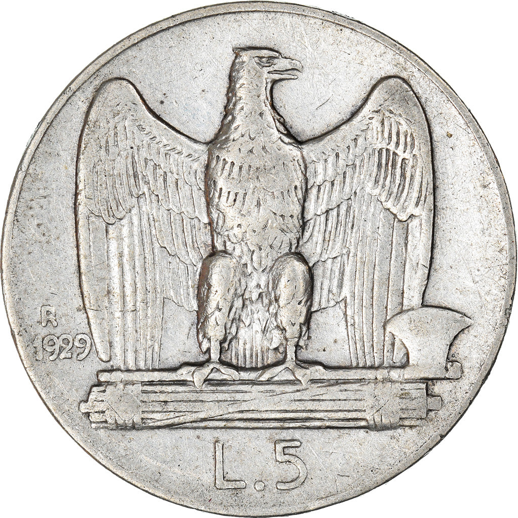 Moneta, Italia, Vittorio Emanuele III, 5 Lire, 1929, Rome, MB+, Argento, KM:67.2
