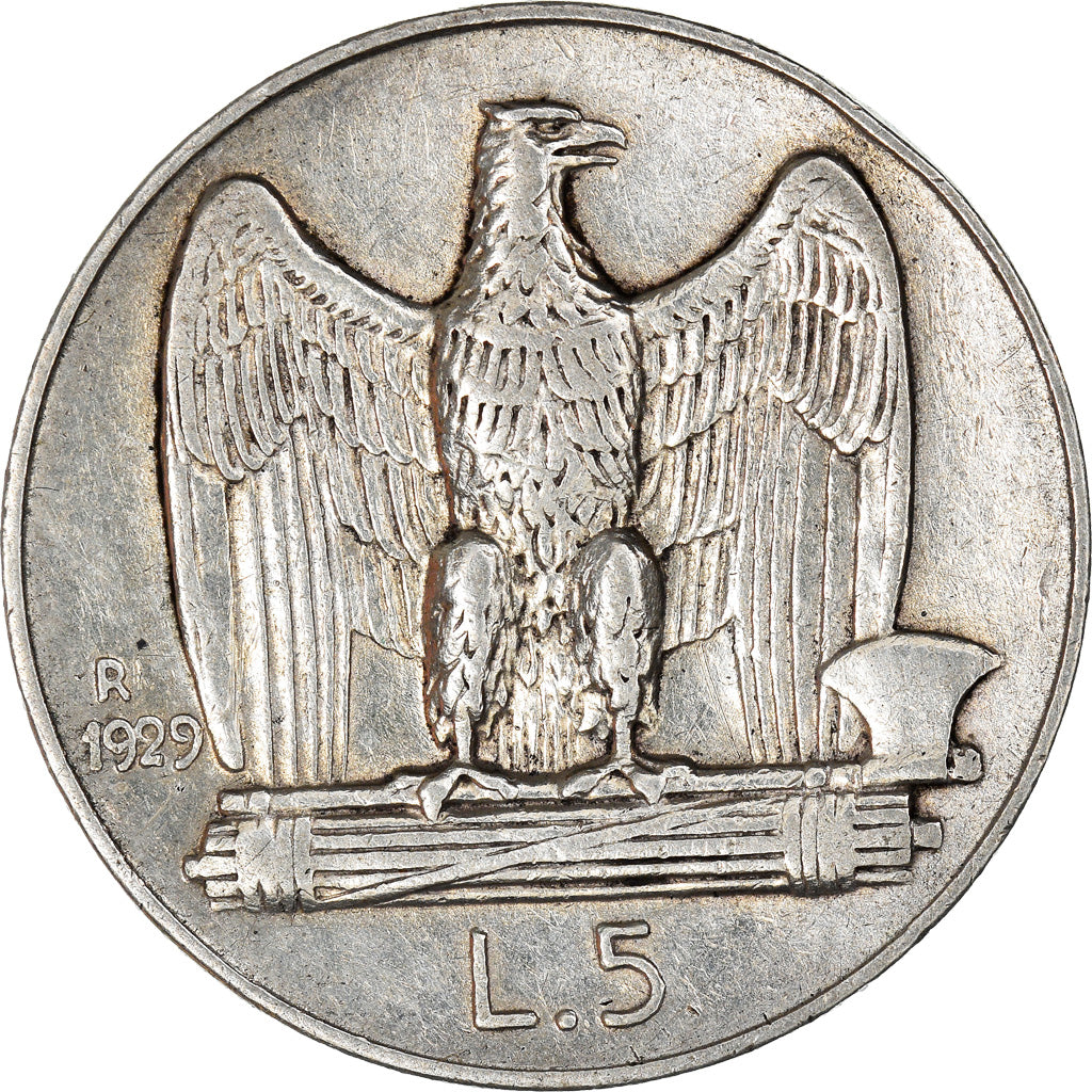 Coin, Italy, Vittorio Emanuele III, 5 Lire, 1929, Rome, VF(30-35), Silver
