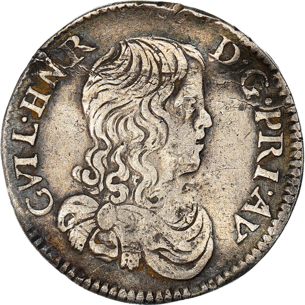 Moneta, Francia, ORANGE - NASSAU, Guillaume III, 1/12 Ecu, 1661, Orange, MB+