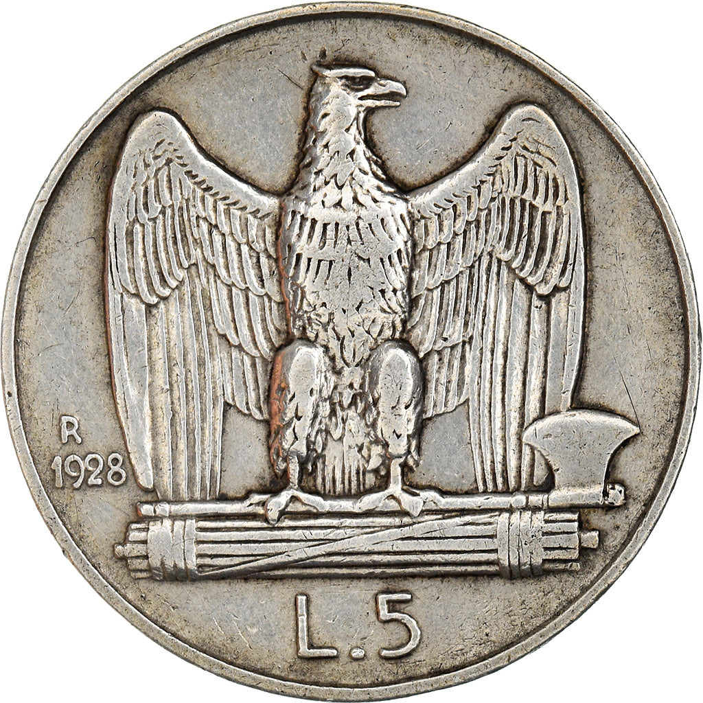 Coin, Italy, Vittorio Emanuele III, 5 Lire, 1928, Rome, EF(40-45), Silver