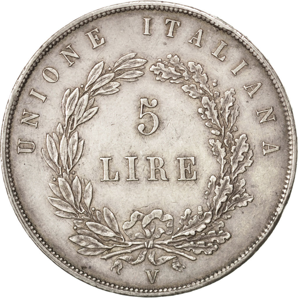 ITALIAN STATES, 5 Lire, 1848, Venice, KM #804, AU(50-53), Silver, 37.5, 24.97