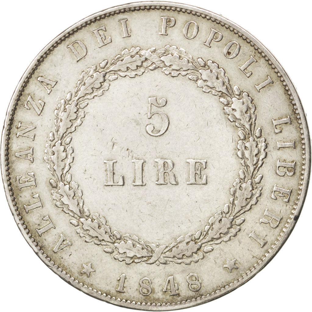 ITALIAN STATES, 5 Lire, 1848, KM #803, EF(40-45), Silver, 37.5, 24.81