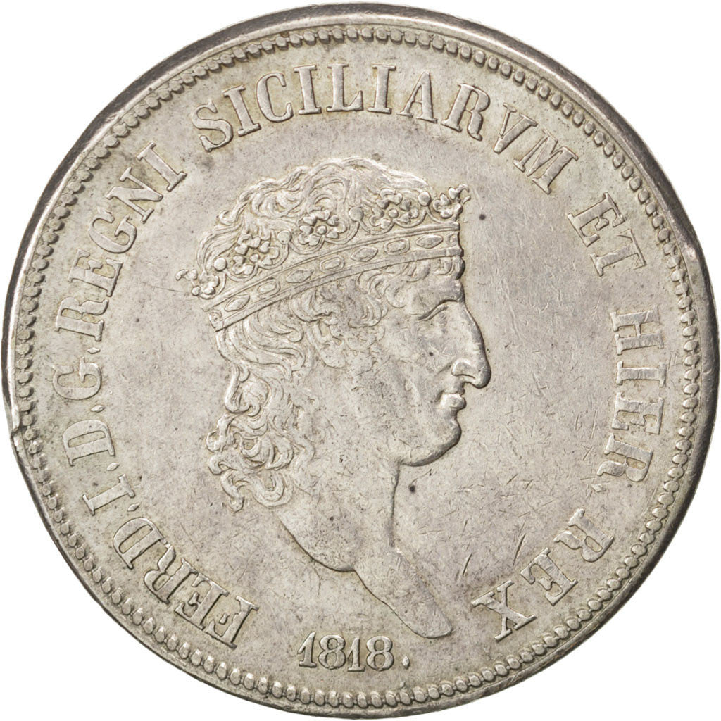 Coin, ITALIAN STATES, NAPLES, Ferdinando I, 120 Grana, 1818, EF(40-45), Silver