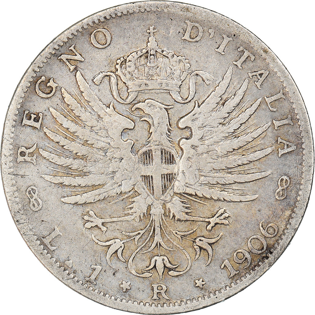 Coin, Italy, Vittorio Emanuele III, Lira, 1906, Rome, VF(20-25), Silver, KM:32