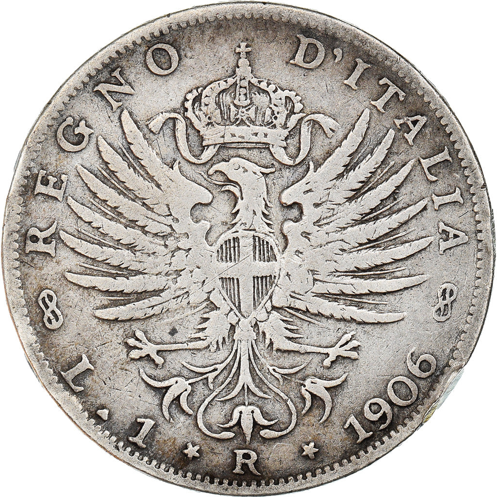 Coin, Italy, Vittorio Emanuele III, Lira, 1906, Rome, VF(20-25), Silver, KM:32