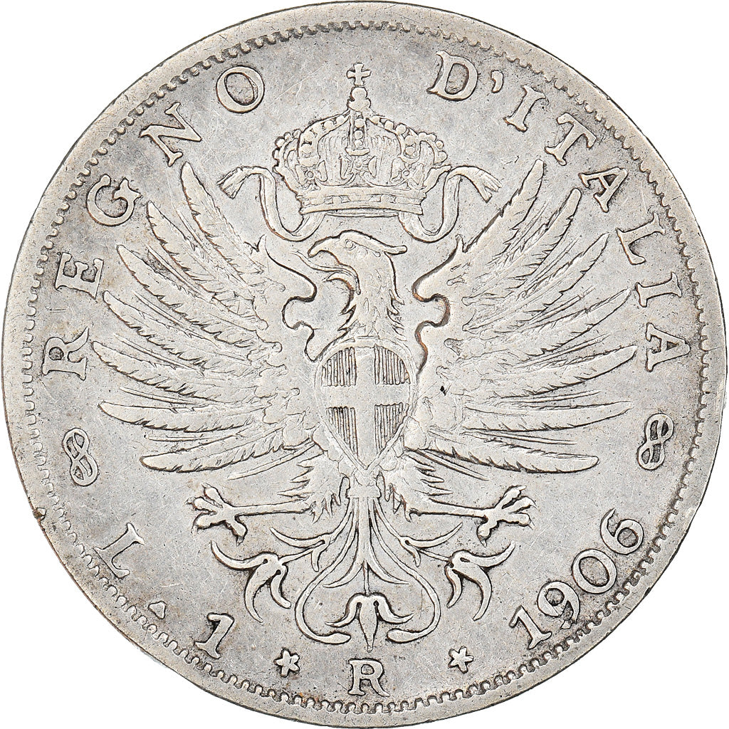 Coin, Italy, Vittorio Emanuele III, Lira, 1906, Rome, VF(20-25), Silver, KM:32