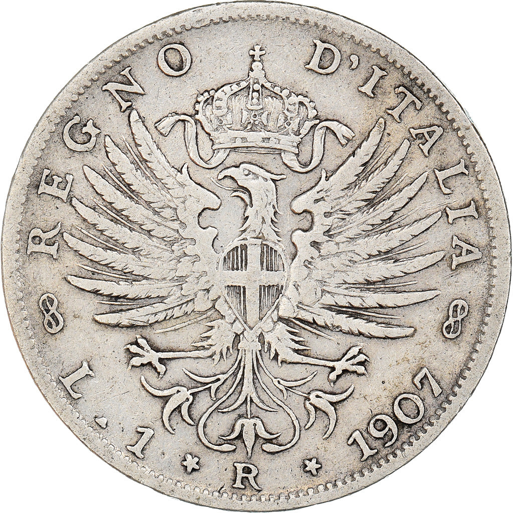 Coin, Italy, Vittorio Emanuele III, Lira, 1907, Rome, VF(20-25), Silver, KM:32