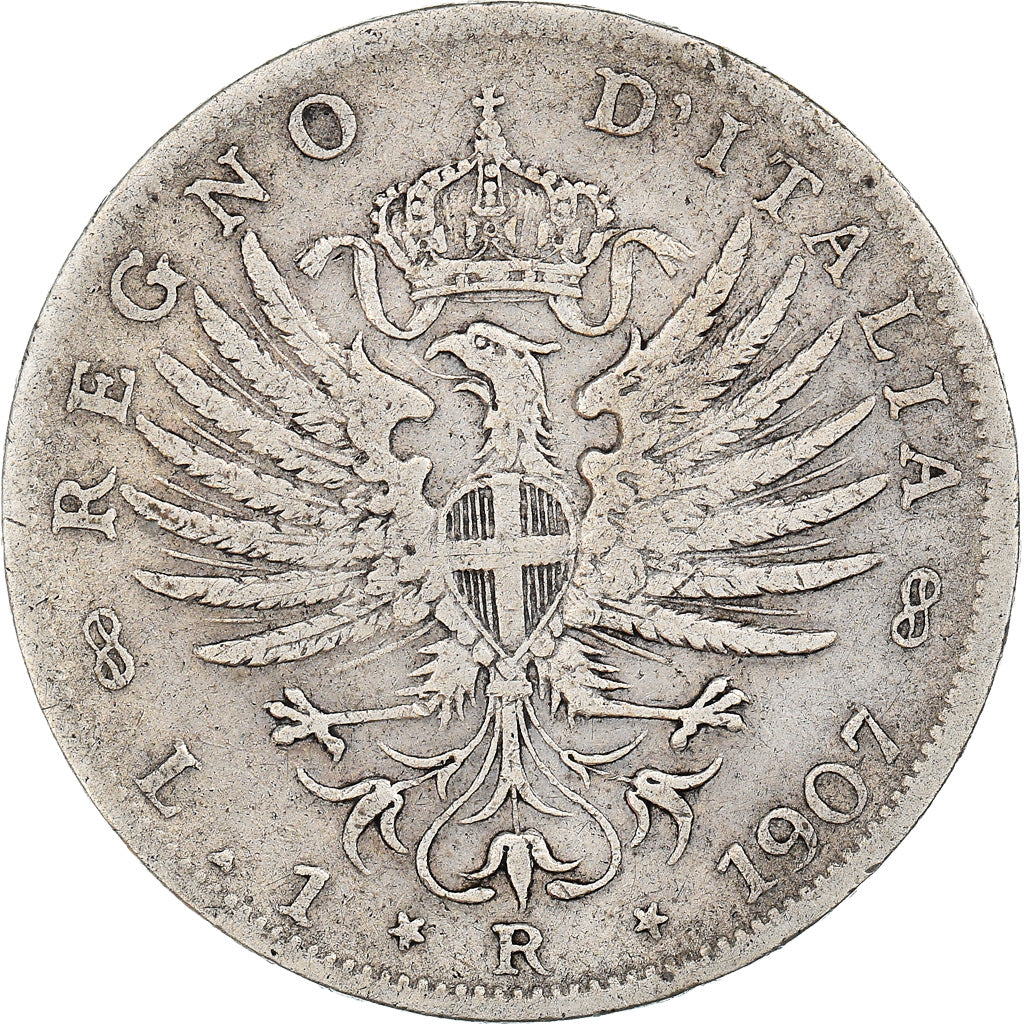 Moneta, Italia, Vittorio Emanuele III, Lira, 1907, Rome, MB, Argento, KM:32