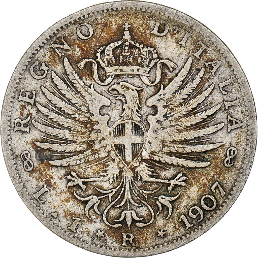Moneta, Italia, Vittorio Emanuele III, Lira, 1907, Rome, MB, Argento, KM:32
