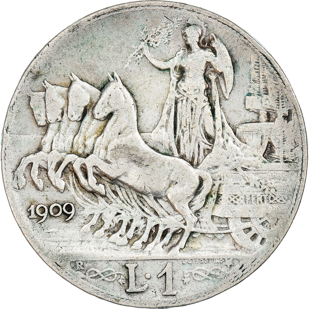 Coin, Italy, Vittorio Emanuele III, Lira, 1909, Rome, VF(20-25), Silver, KM:45