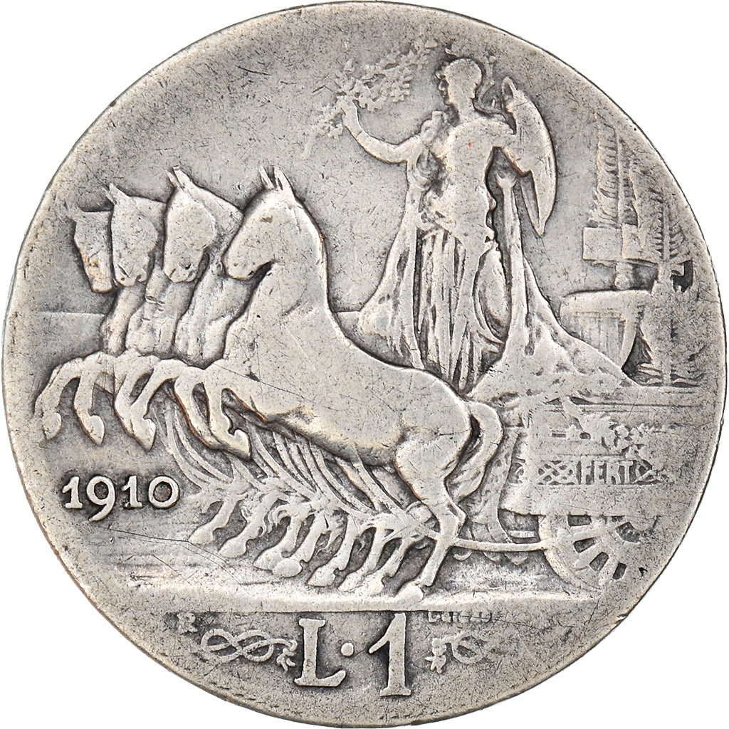 Coin, Italy, Vittorio Emanuele III, Lira, 1910, Rome, VF(20-25), Silver, KM:45