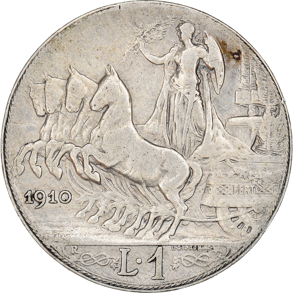Coin, Italy, Vittorio Emanuele III, Lira, 1910, Rome, VF(20-25), Silver, KM:45