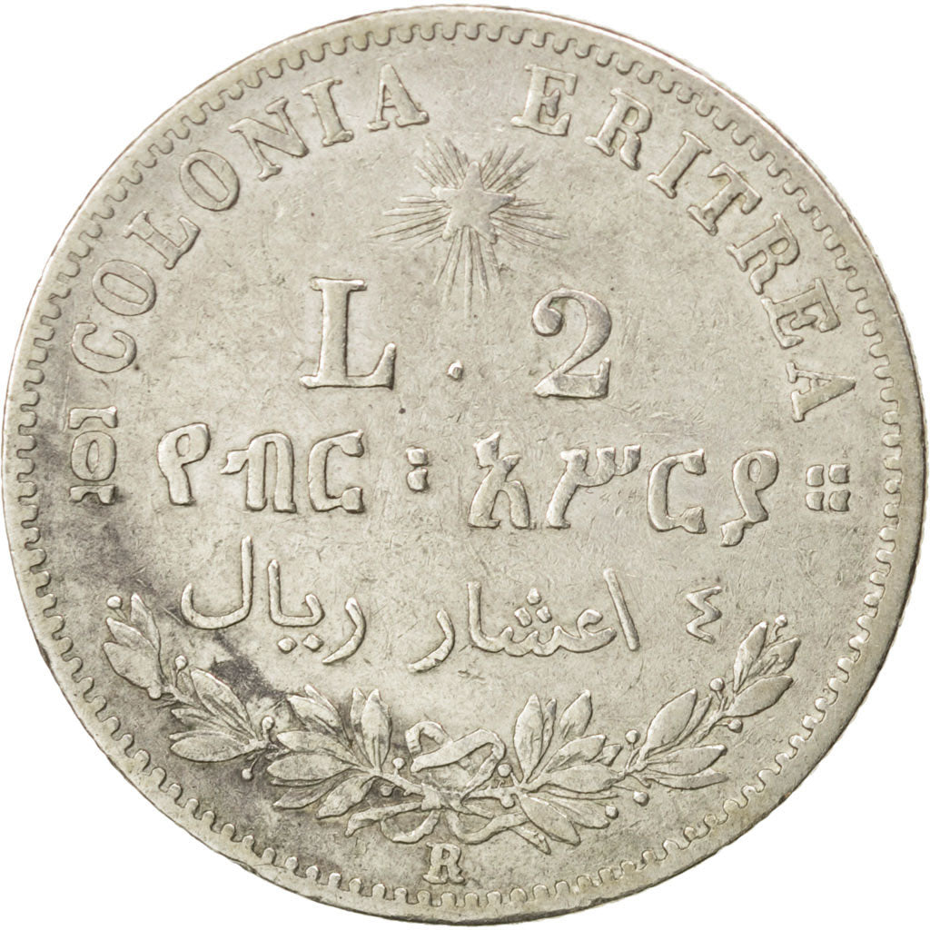 Coin, Eritrea, Umberto I, 2 Lire, 1890, EF(40-45), Silver, KM:3