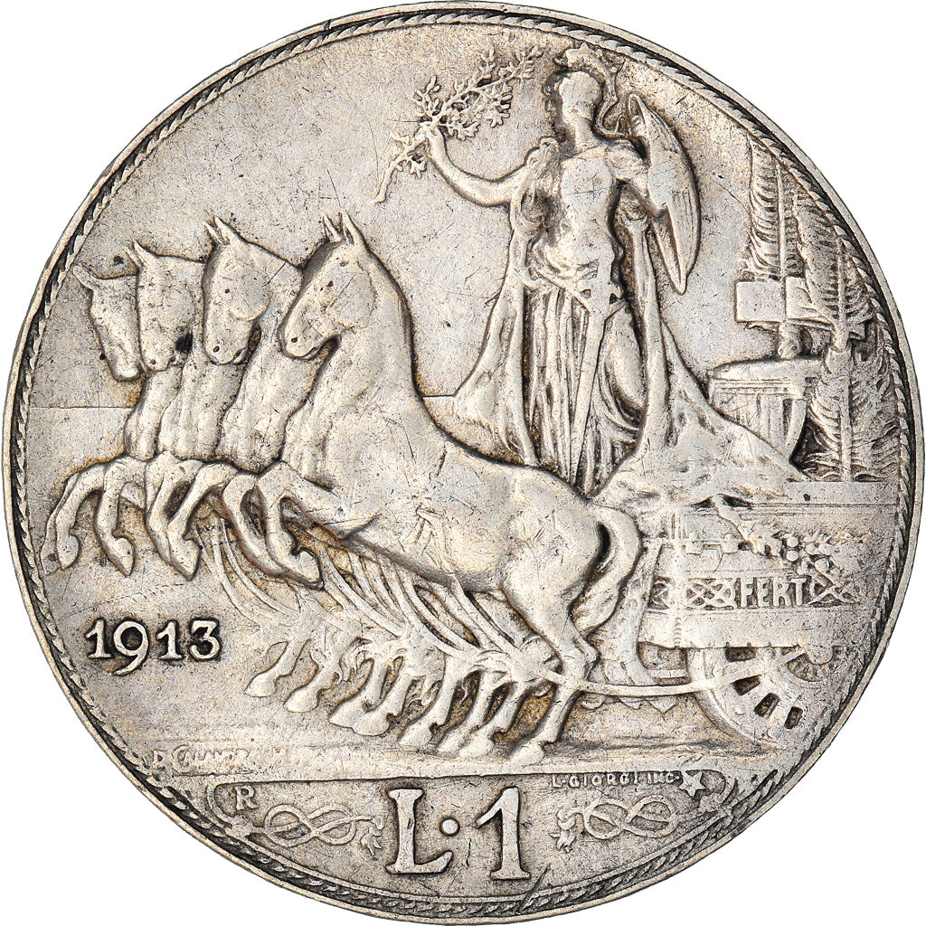 Moneta, Włochy, Vittorio Emanuele III, Lira, 1913, Rome, VF(30-35), Srebro