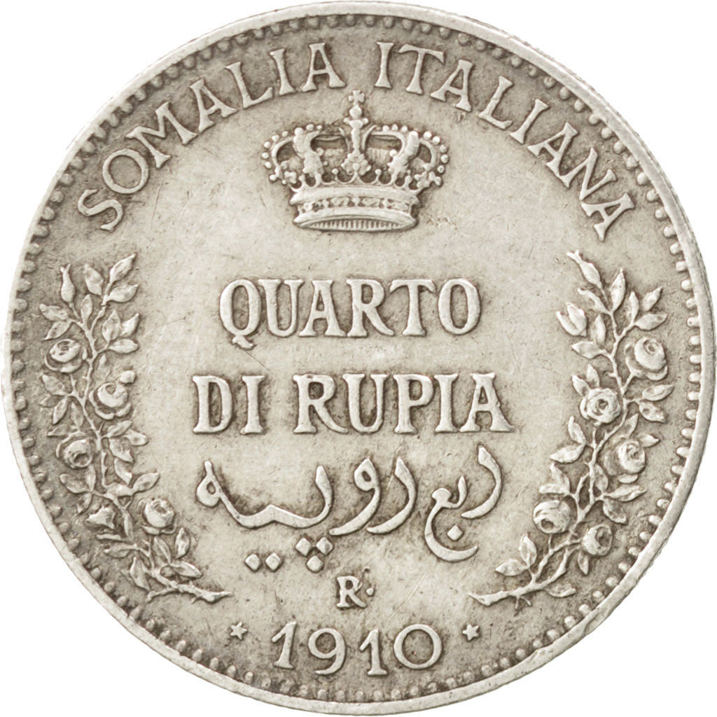 Coin, ITALIAN SOMALILAND, Vittorio Emanuele III, 1/4 Rupia, 1910, Rome