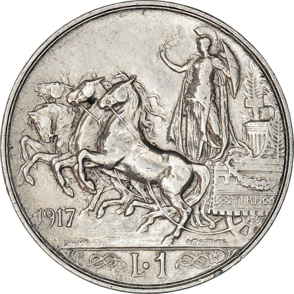 Coin, Italy, Vittorio Emanuele III, Lira, 1917, Rome, VF(30-35), Silver, KM:57