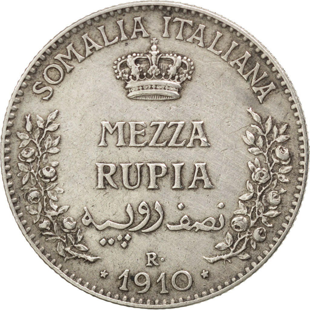 Coin, ITALIAN SOMALILAND, Vittorio Emanuele III, 1/2 Rupia, 1910, Rome