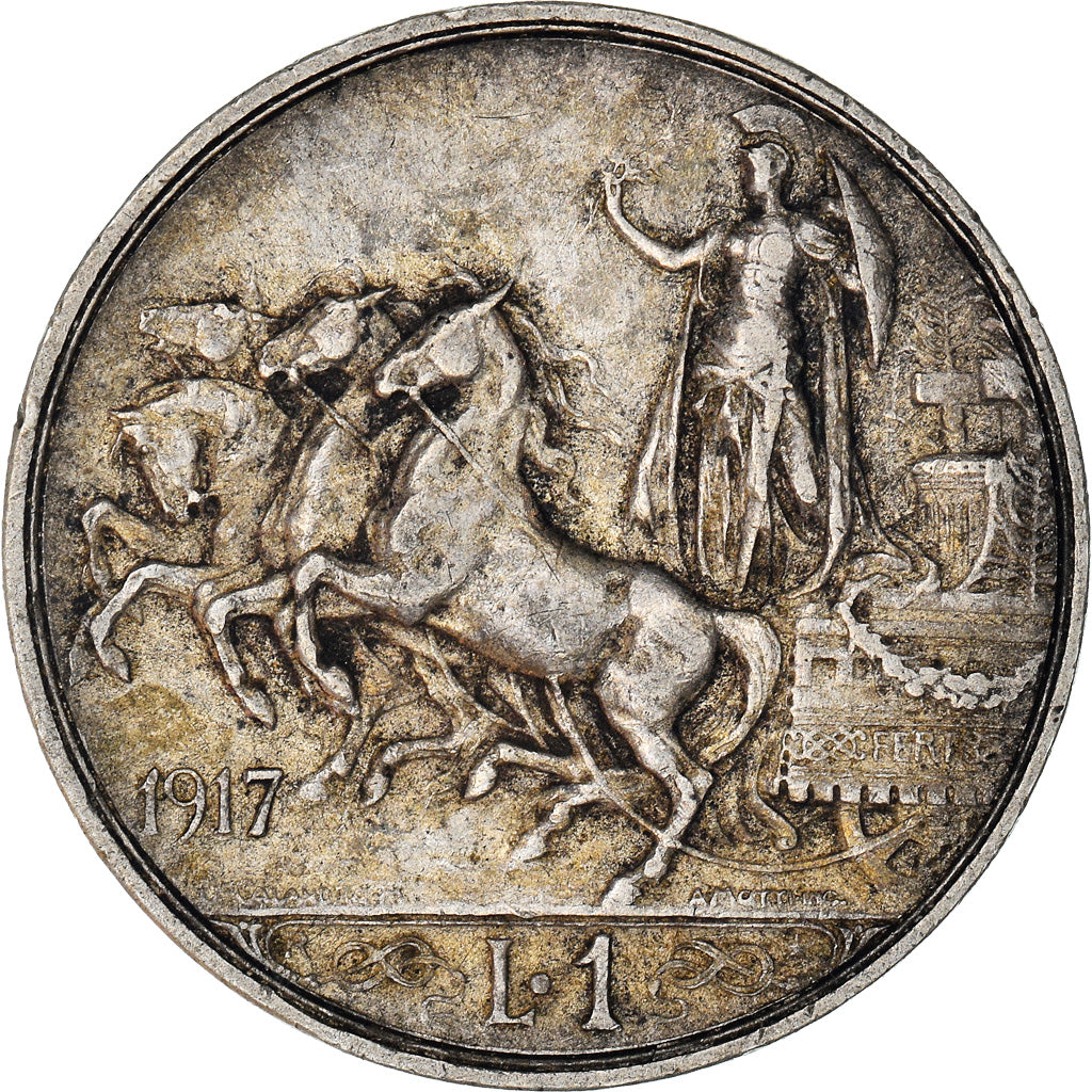 Coin, Italy, Vittorio Emanuele III, Lira, 1917, Rome, VF(30-35), Silver, KM:57